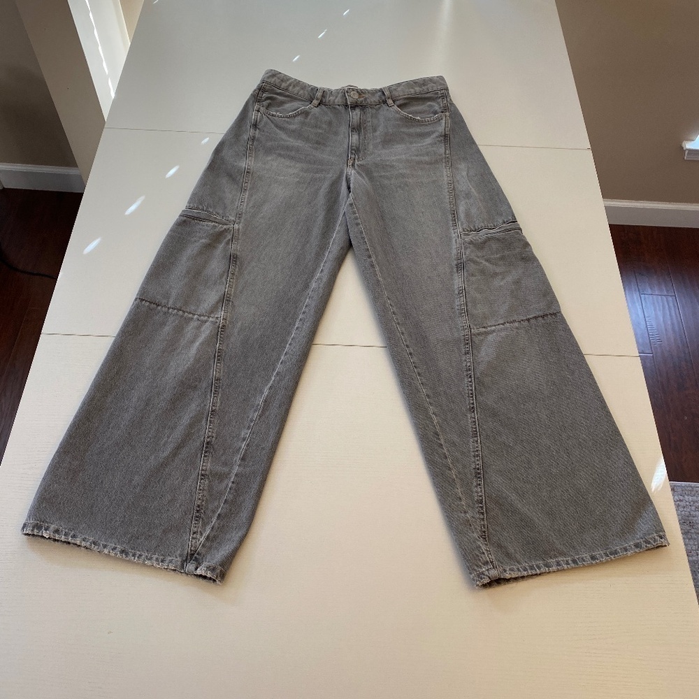 ZARA TRF Wide Leg Cargo Jeans in Medium Grey Wash Size 10